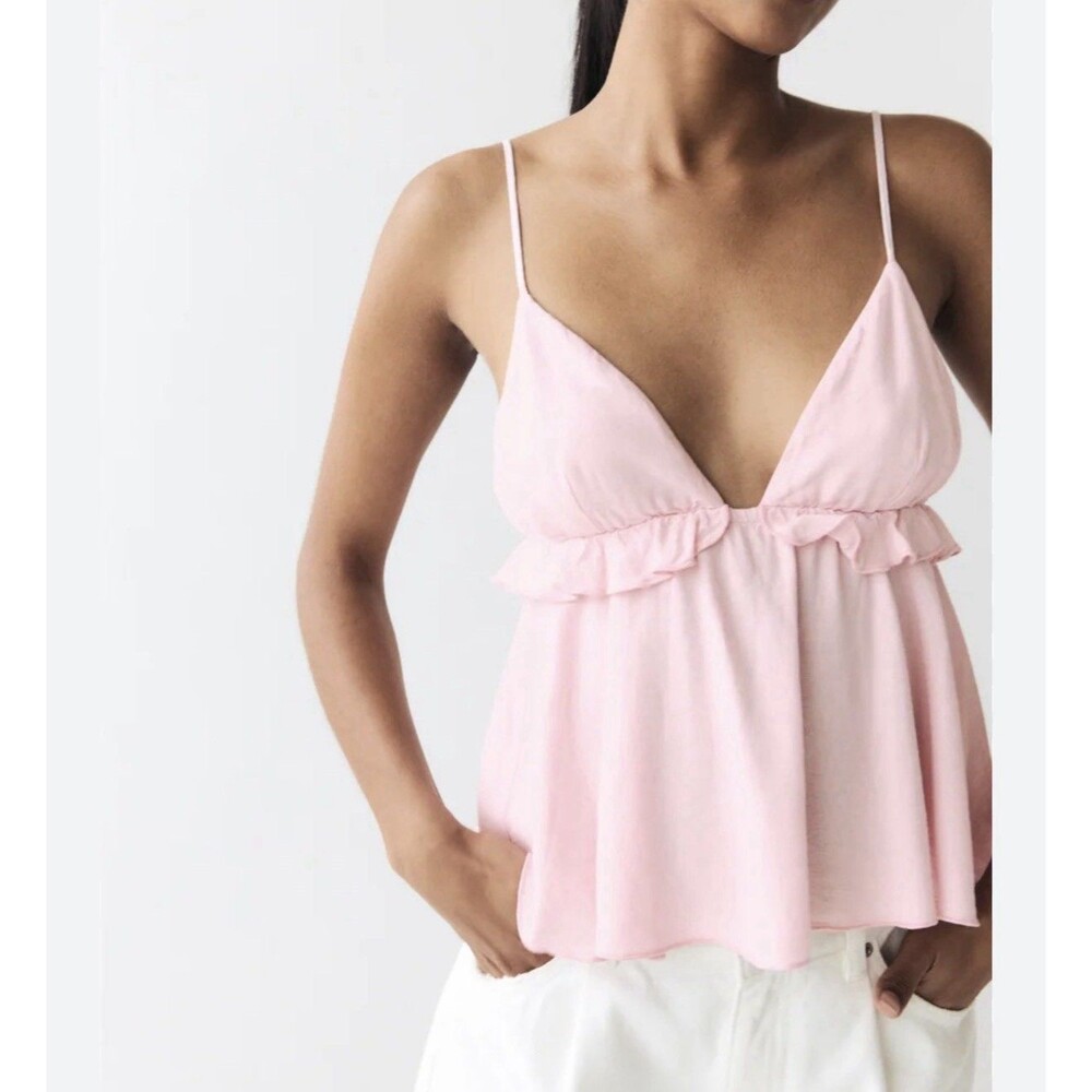 Pacific Republic Women’s Small Cropped Peplum Strappy Top Light Pink